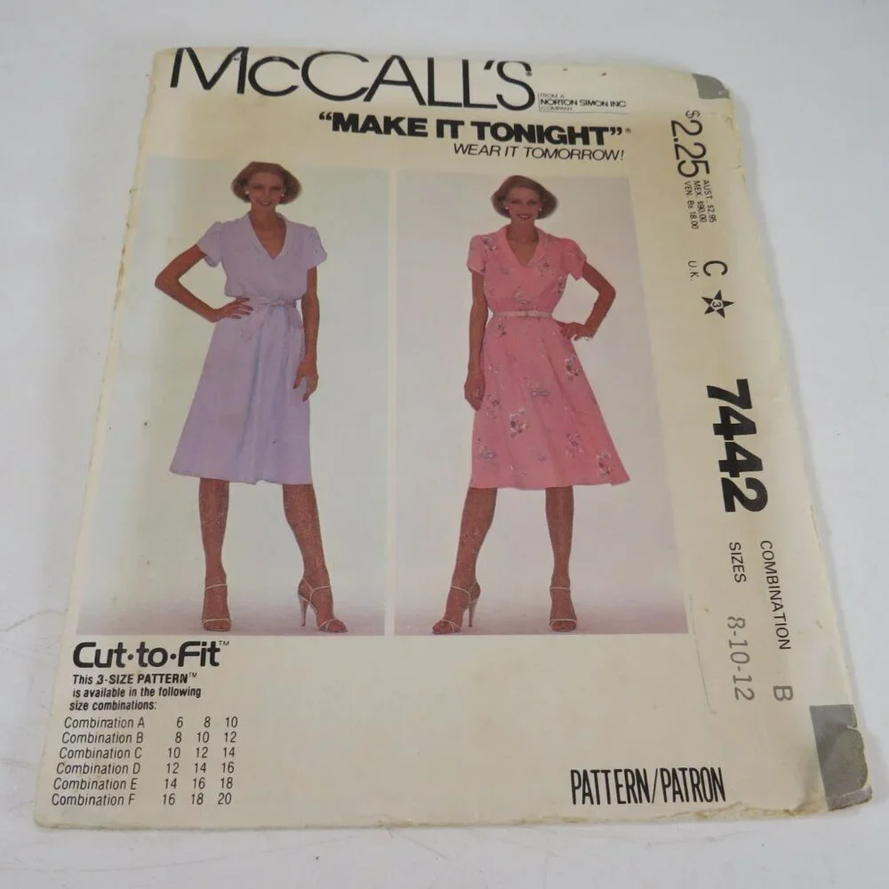 McCalls 7442 EASY Clothing Pattern size 8 Comb. B Dress